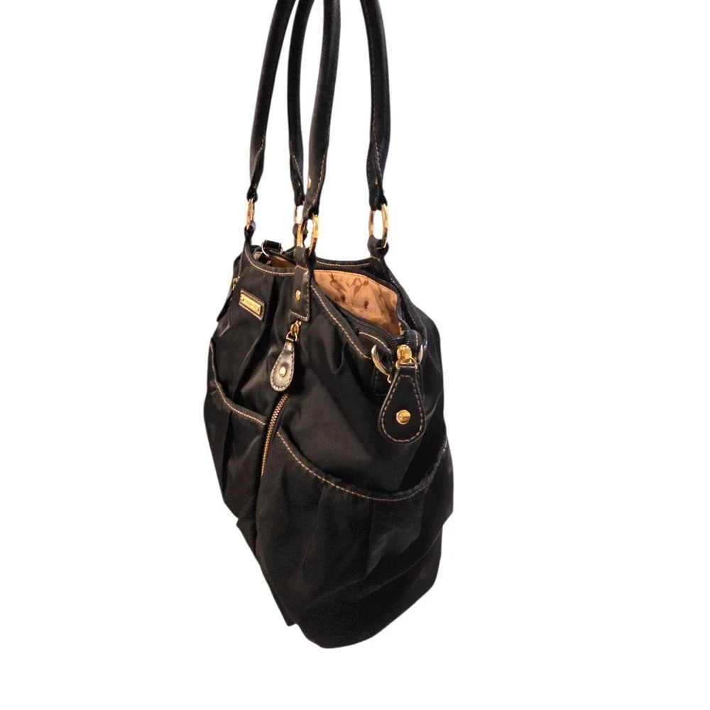 Storksak Olivia Diaper Bag‎ Black Satin Nylon Multiple Pockets